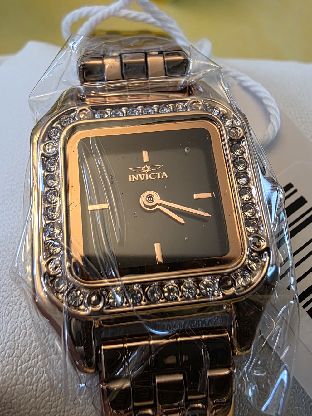 Invicta Rose Gold and Black Crystal Accent Square Women's Watch